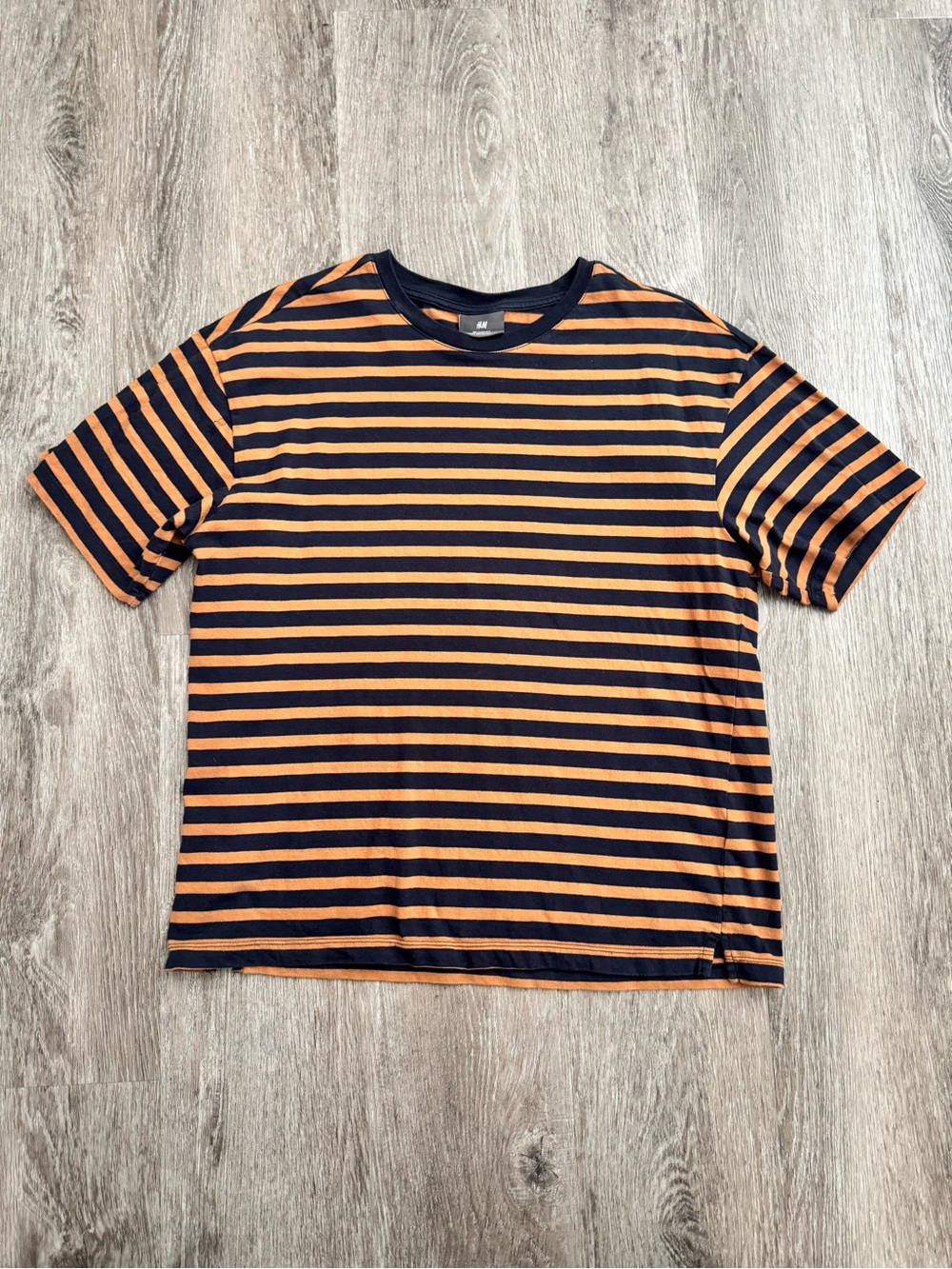 H&M Navy and Orange Horizontal Stripe Short Sleeve Tee